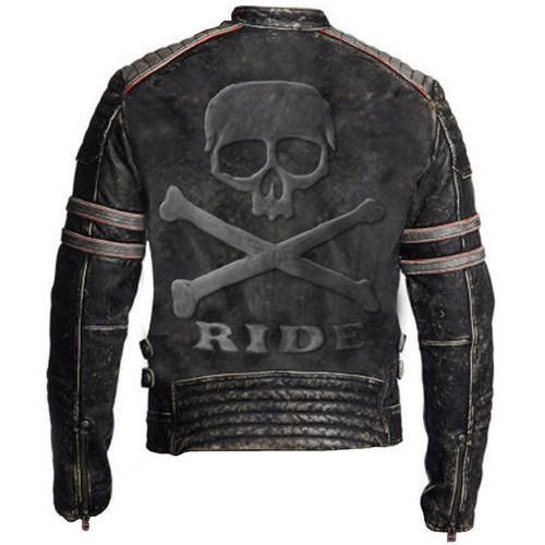 Sale Biker Vintage Distressed Jacket Skull Embossed Logo at back 3XL - Feather skin - Modalova