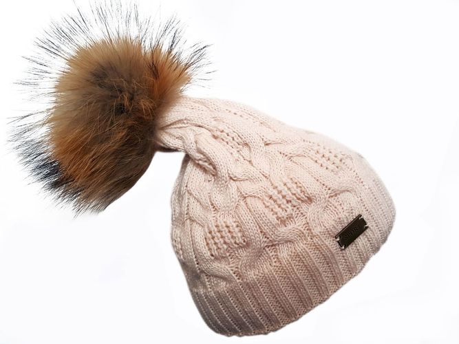Pink Bobble Hat with Brown Fur - Feather skin - Modalova