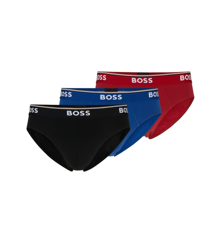 Pack 3 Logo Briefs (S), Noir, Rouge, Bleu, Homewear, Coton - BOSS - Modalova