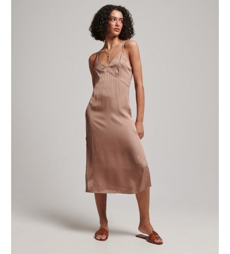 W8011421A Robe midi en satin avec bretelles spaghetti marron (XXS), Casuel, Fête, Viscose, Sans manches / bretelles - Superdry - Modalova