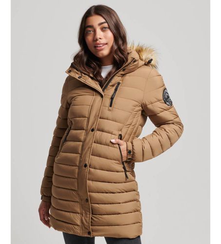 W5011564A Manteau à capuche matelassé Fuji mi-long marron avec capuche marron (XXS), Casuel, Durable, Nylon recyclé - Superdry - Modalova