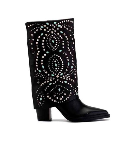 I240560 Bottes hautes avec strass noirs (39), Cuir, 3 à 5 cm, Aucun, Casuel - Alma en pena - Modalova