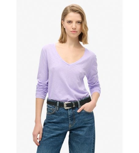 W6011974A T-shirt en maille à manches longues et col en V, lilas (S), Casuel, Violet, Coton, Manche longue - Superdry - Modalova