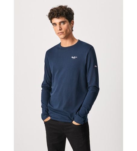 Til mænd. PM508211 T-shirt B Sico Original 2 Long N navy navy navy (L), Casual, Bomuld, Lange ærmer, Blå - Pepe Jeans - Modalova