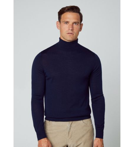 Til mænd. HM703034 Merino Silk navy jumper (XL), Casual, Bomuld, Lange ærmer, Blå - Hackett London - Modalova