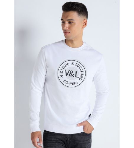 Til mænd. 4623574 Sweatshirt med kasseformet hals og præget logo (XL), Hvid, Casual, Bomuld, Lange ærmer - Victorio & Lucchino, V&L - Modalova