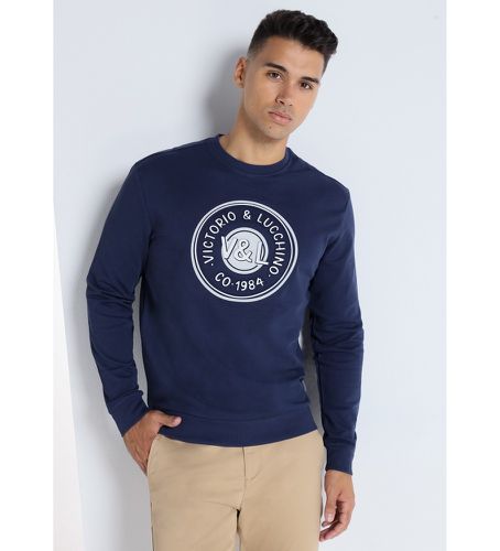 Til mænd. 4623574 Sweatshirt med kasseformet hals og præget logo (S), Blå, Casual, Bomuld, Lange ærmer - Victorio & Lucchino, V&L - Modalova