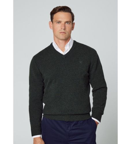 Til mænd. HM703024 Pullover i lammeuld med V-hals, mørkegrøn (S), Casual, Bomuld, Klassisk, Lange ærmer - Hackett London - Modalova