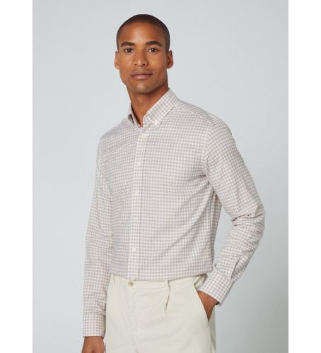 Til mænd. HM309589 Børstet gingham-skjorte (L), Casual, Bomuld, Klassisk, Lange ærmer, Gråt - Hackett London - Modalova