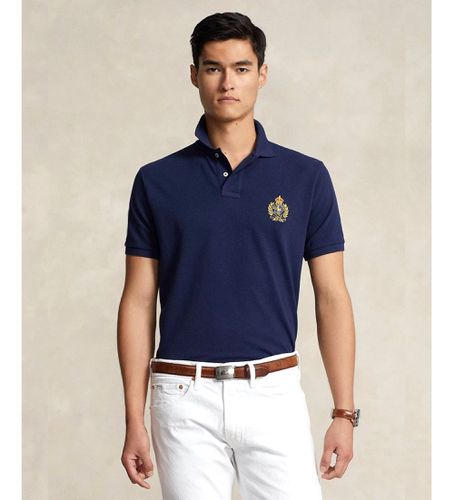 Til mænd. 710935534002 Custom Slim Fit poloshirt med tre heste navy (S), Casual, Bomuld, Korte ærmer, Blå - Polo Ralph Lauren - Modalova