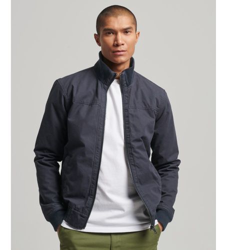 Til mænd. M5011659A Bermberjakke med navy strikket krave (XXL), Casual, Bomuld, Lange ærmer, Bæredygtig, Blå - Superdry - Modalova