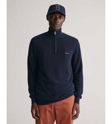 Til mænd. 8040523 Pique-pullover i bomuld med halv lynlås navy (S), Casual, Lange ærmer, Blå - Gant - Modalova