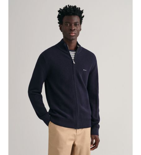 Til mænd. 8040524 Cardigan i bomuldspique med navy lynlås (S), Casual, Lange ærmer, Blå - Gant - Modalova