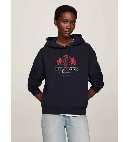 Til kvinder. WW0WW42888 Sweatshirt med hætte og navy-broderet logo (M), Casual, Bomuld, Blå - Tommy Hilfiger - Modalova