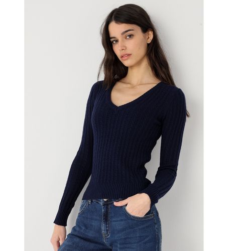 Til kvinder. 453132660 Navy kabelstrikket pullover med V-hals (XS), Casual, Viscose, Blå - Lois Jeans - Modalova