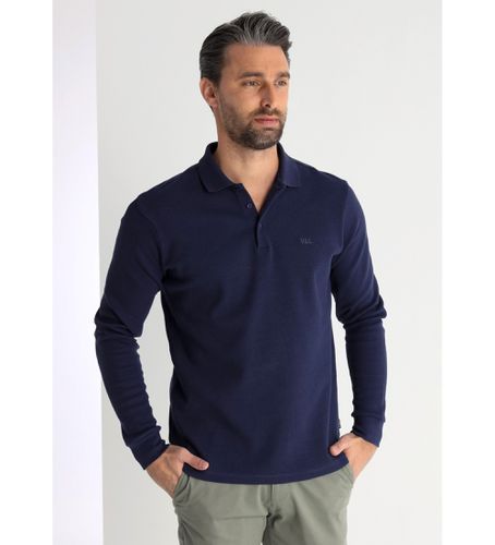 Til mænd. 630267154 Tekstureret langærmet navy poloshirt (S), Casual, Bomuld, Lange ærmer, Blå - Victorio & Lucchino, V&L - Modalova