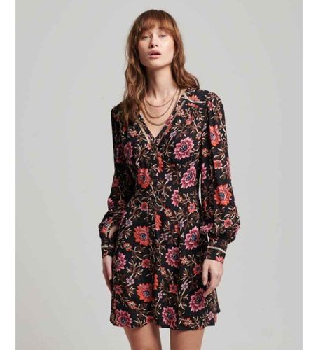Til kvinder. W8011499A Printet te-minikjole med V-udskæring (S), Casual, Viscose, Lange ærmer - Superdry - Modalova