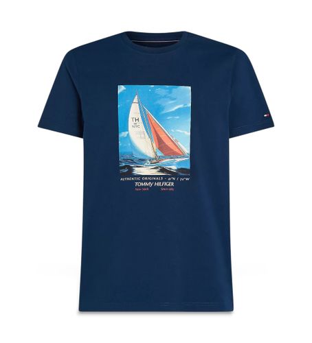 Til mænd. MW0MW38615 T-shirt i bomuld med blåt print (L), Casual, Korte ærmer - Tommy Hilfiger - Modalova