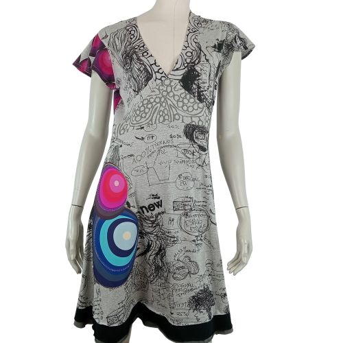 Robe trapèze de la marque Désigual col en "V" manches courtes de couleur grise taille L (40) - Desigual - Modalova