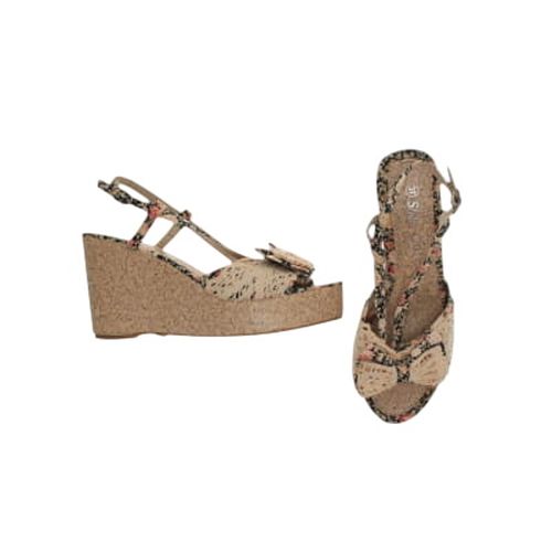 Sandales beiges noires imprimées fleurs - Shoe Girls - Taille 37 - Label Emmaus - Modalova
