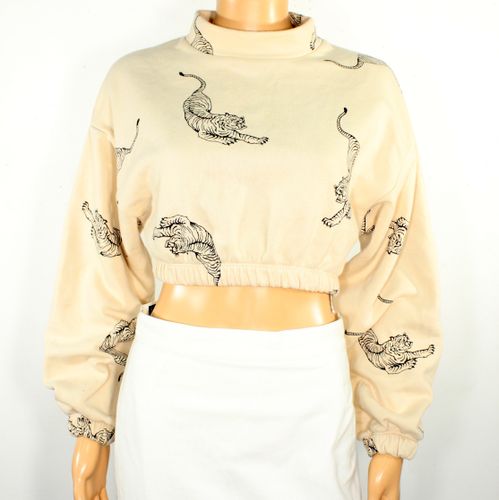 Sweat Crop -Top Écru Taille S - Bershka - Modalova