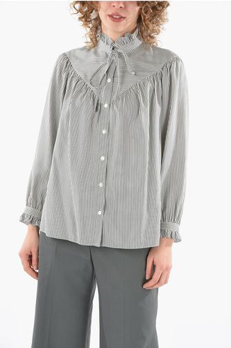 Silk Tie Neck Shirt in Awining-stripe Motif with Ruched Hems size 40 - Celine - Modalova