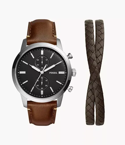 Set Uhr Chronograph Townsman LiteHide-Leder Armband - Fossil - Modalova