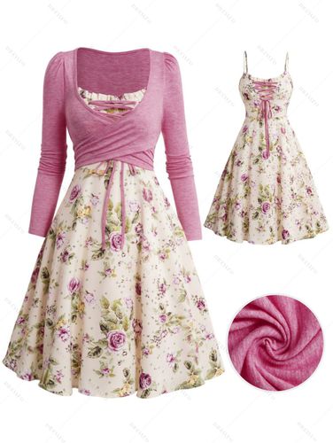 Women Women Crossover Floral Print Fashion High Waist Causal 2 Pieces Dress M / us 6 - DressLily.com - Modalova