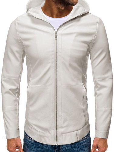 Men Jackets Coat Hooded Zip Up Faux Leather Jacket Clothing Online M - DressLily.com - Modalova