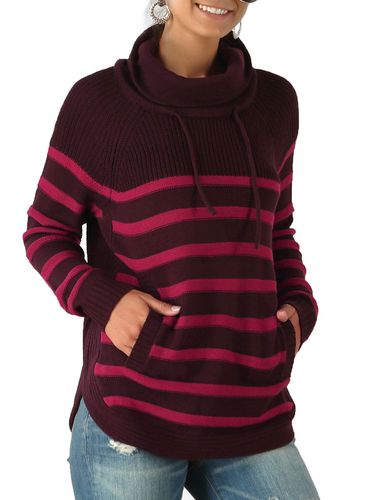 Women Turtleneck Striped Raglan Sleeve Pocket Sweater Clothing S - DressLily.com - Modalova