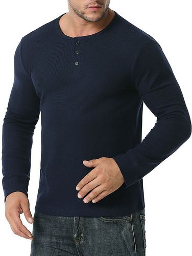 Men Long Sleeves Long Sleeve Ribbed Henley T-shirt Clothing Online Xxl - DressLily.com - Modalova