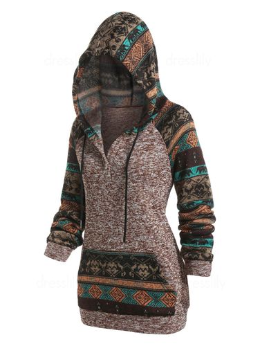 Women Hooded Tribal Pattern Raglan Sleeve Sweater Clothing Xxl - DressLily.com - Modalova