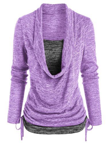 Dresslily Women Space Dye Print Long Sleeves Draped Cinched Faux Twinset T-shirt Clothing 3xl - DressLily.com - Modalova