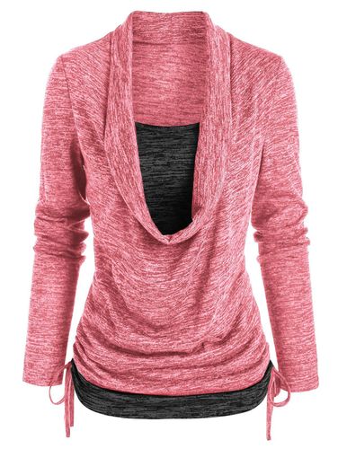 Dresslily Women Space Dye Print Long Sleeves Draped Cinched Faux Twinset T-shirt Clothing Xl - DressLily.com - Modalova