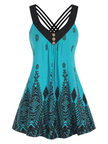 Dresslily Women Straps Criss Cross Printed Tunic Tank Top Clothing M - DressLily.com - Modalova