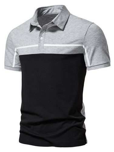 Men T-Shirts Summer Casual T Shirt Contrast Colorblock Half Button Short Sleeve Turn Down Collar Tee Clothing Online M - DressLily.com - Modalova