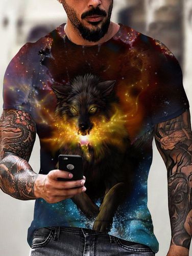 Men T-Shirts Galaxy 3D Wolf Print Perforated T-shirt Clothing Online M - DressLily.com - Modalova