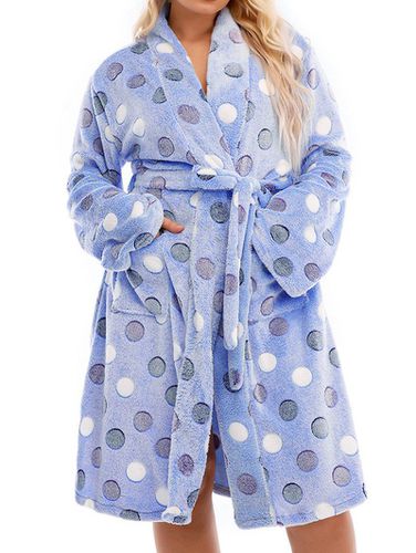 Cheap Women Plus Size Sleepwear Geometric Print Fluffy Belted Long Sleeve Pockets Robe Clothing Online 3xl - DressLily.com - Modalova
