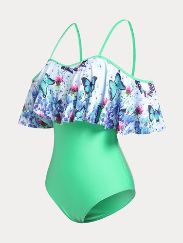 Dresslily Women Plus Size & Curve Cold Shoulder Butterfly Print Ruffled One-piece Swimsuit Beachwear 1x - DressLily.com - Modalova