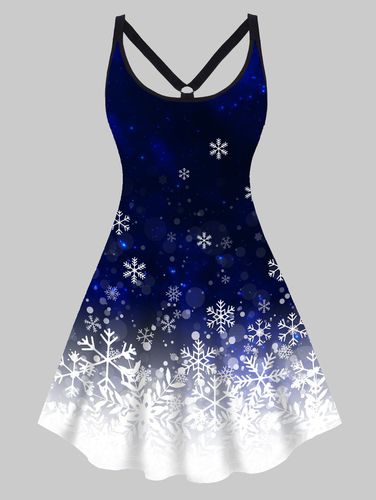 Dresslily Plus Size Ombre Dress Snowflake Print Cut Out High Waisted Christmas Dress A Line Mini Dress - DressLily.com - Modalova