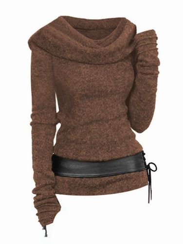 Women Hooded Cowl Front Belted Lace Up Sweater Clothing Xxl - DressLily.com - Modalova