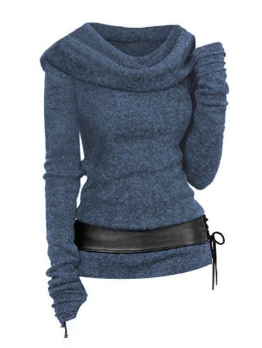 Women Hooded Cowl Front Belted Lace Up Sweater Clothing S - DressLily.com - Modalova