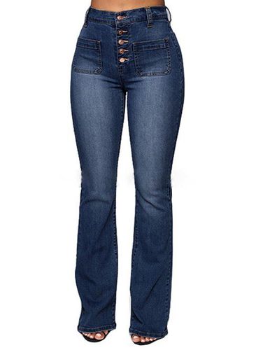 Women Flare Jeans Dark Wash Button Fly Patch Pockets Casual Denim Pants Clothing 2xl - DressLily.com - Modalova