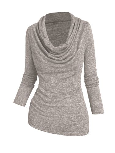 Women Heather Sweater Pullover Sweater Cowl Neck Draped Long Sleeve Casual Sweater Clothing M - DressLily.com - Modalova
