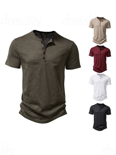 Men T-Shirts Basic T Shirt Half Button Round Neck Short Sleeve Plain Color Tee Clothing Online Xxl - DressLily.com - Modalova