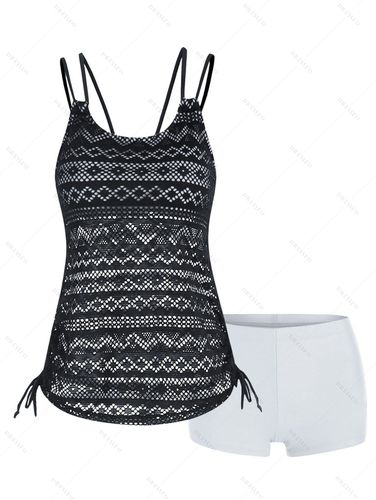 Dresslily Women Modest Tankini Swimsuit Crochet Bathing Suit Crisscross Cinched Hollow Out Boyleg Dual Strap Swimwear Set Swimsuit S - DressLily.com - Modalova