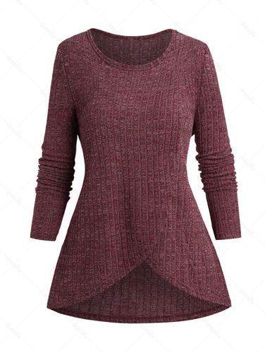 Dresslily Women Heathered Ribbed Knit Top Asymmetrical Hem Long Sleeve Casual Top Clothing L - DressLily.com - Modalova