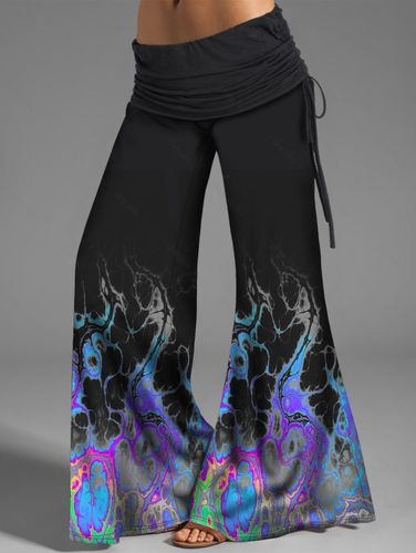 Women Psychedelic Flame Print Wide Leg Pants Cinched Ruched Foldover Loose Flare Pants Clothing S - DressLily.com - Modalova