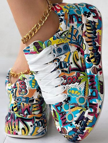 Fashion Women's Graffiti Allover Print Lace Up Streetwear Casual Shoes - DressLily.com - Modalova