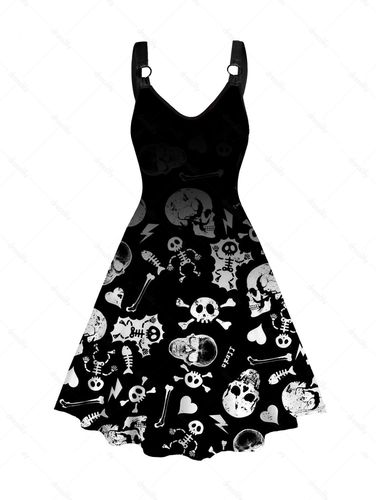 Dresslily WomenFRDresslily Plus Size Halloween Dress Skull Print Colorblock Sleeveless O Ring A Line Midi Dress Clothing Online 2x - DressLily.com - Modalova